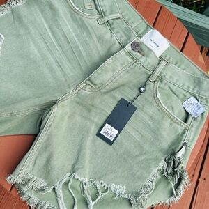 One Teaspoon Green Jean Shorts Distressed Frayed Hem